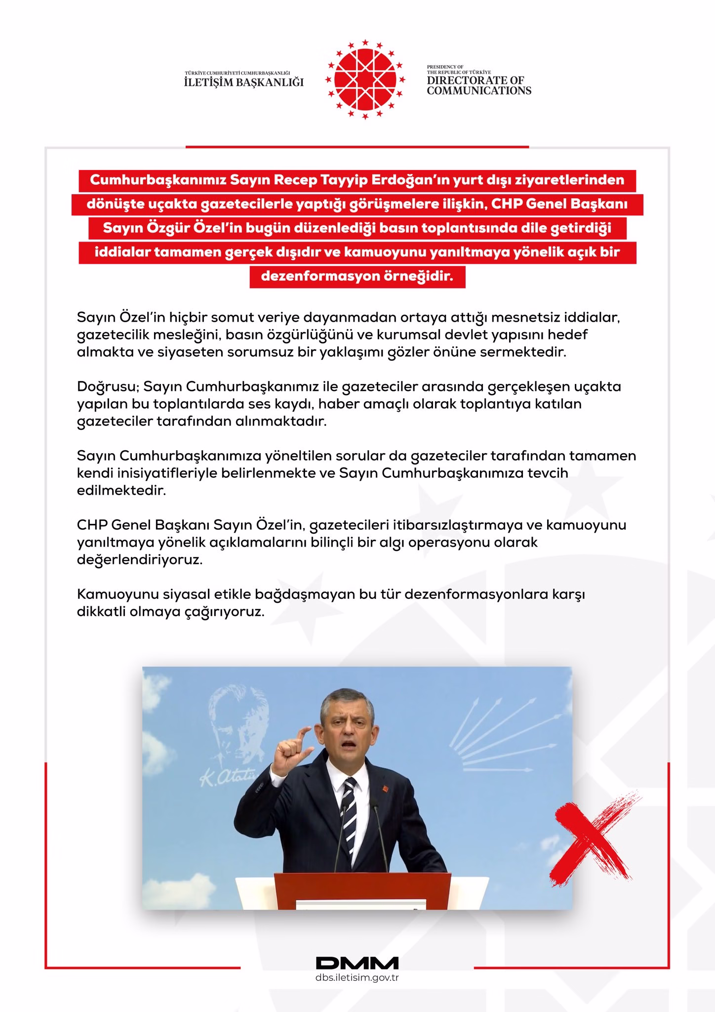 DMM: Özgür Özel’in Uçak Röportajlarıyla İlgili İddiaları Gerçek Dışı