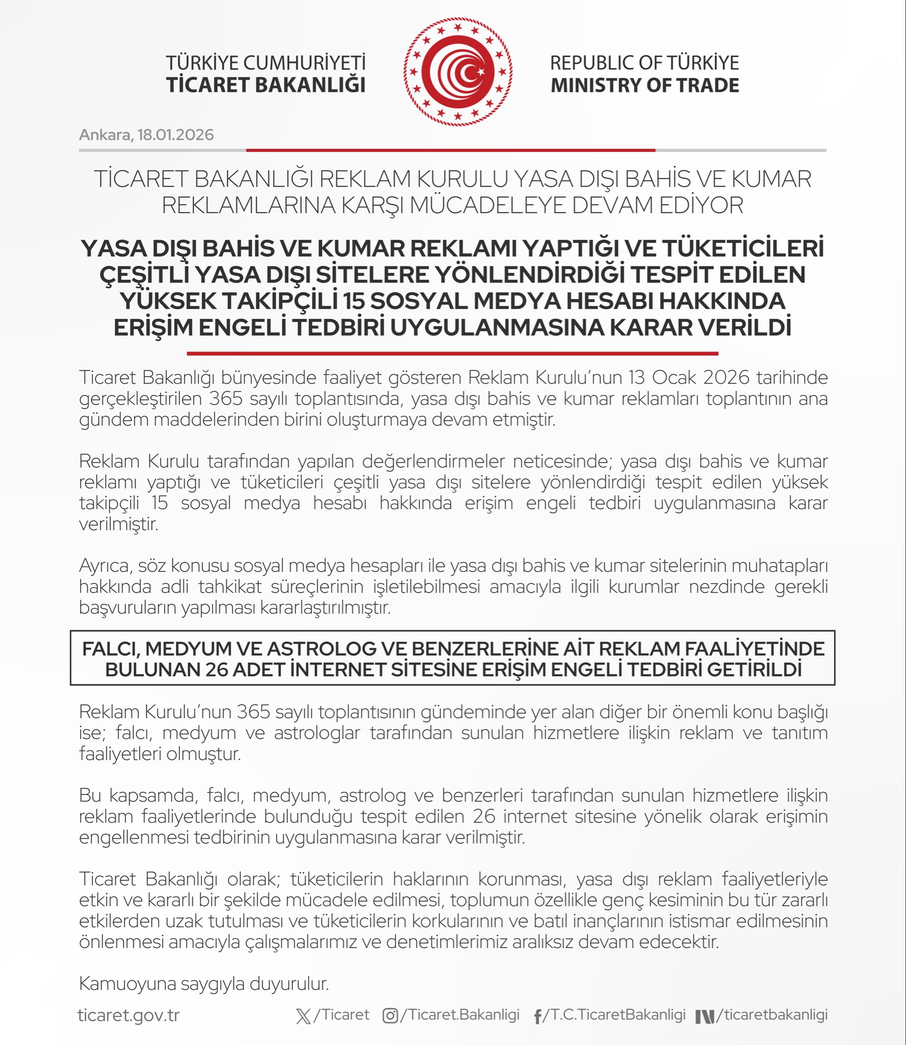 Ticaret Bakanlığı’ndan Yasa Dışı Bahis Reklamlarına Geçit Yok