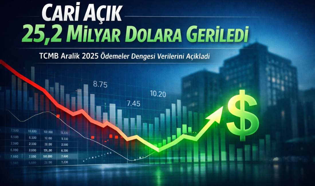 Cari Açık 25,2 Milyar Dolara Geriledi TCMB’nin Aralık 2025 verilerine göre cari işlemler hesabı 7,2 milyar