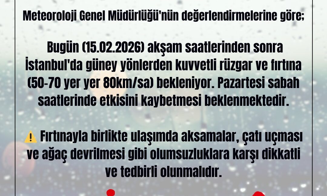 İstanbul Valiliği, Meteoroloji Genel Müdürlüğü’nün son verilerine göre kentte akşam