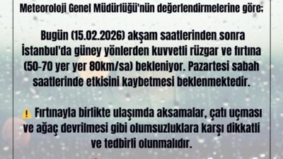 İstanbul Valiliği, Meteoroloji Genel Müdürlüğü’nün son verilerine göre kentte akşam